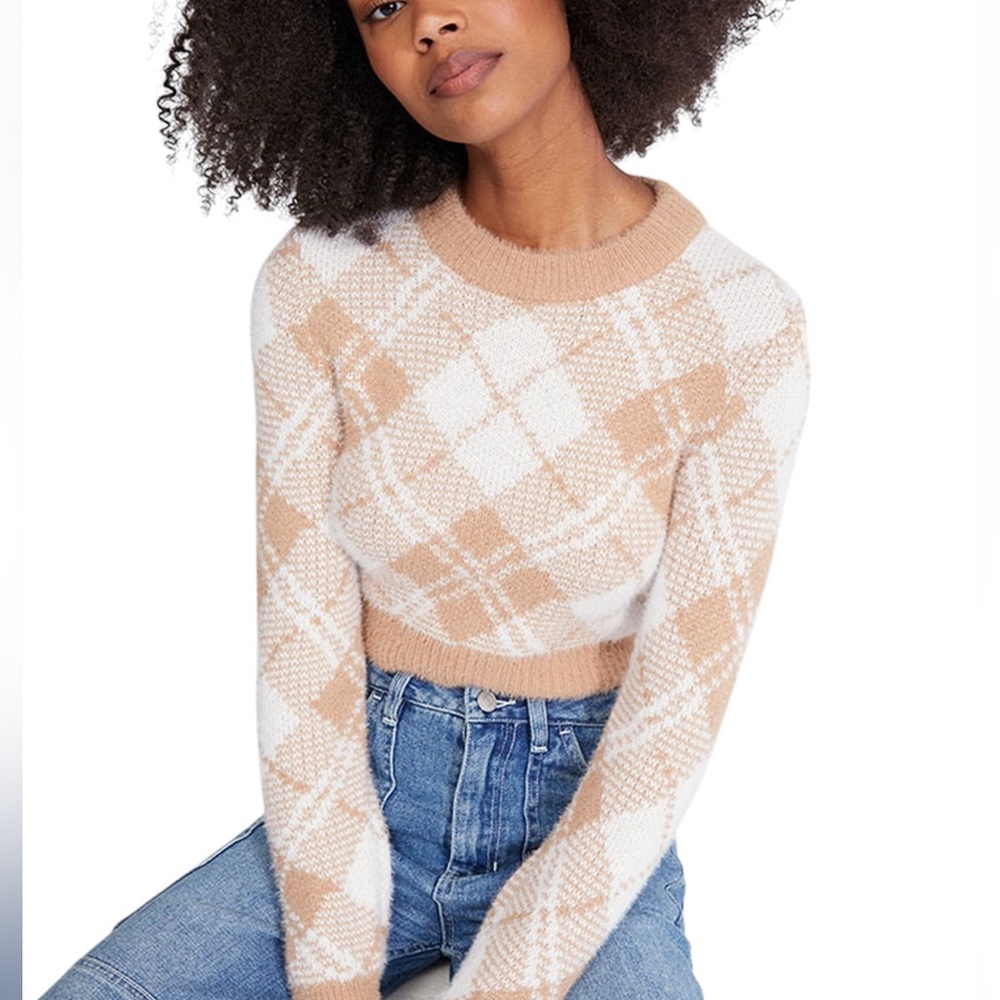 PACSUN LA Hearts Brooklyn Printed Cropped plaid Sweater Women's Size Small